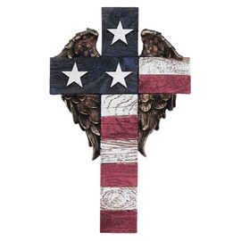 American Flag Wall Cross with Angel Wings, Wall Hanging Decoration, Religious Gift, Patriotic Décor, 11.25 Inches