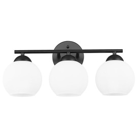 Emak Modern Black Bathroom Light Fixtures, Globe Vanity Light with Milk Glass Shade, 3-Light Wall Sconce for Bathroom, VL114-BK-ML-3