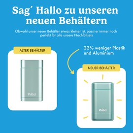 Wild - Natürliches nachfüllbares Deo - Aluminiumsalzfrei - Metallicblauer Deobehälter mit Nachfüll-Sortenpaket - Enthält Fresh Cotton & Sea Salt, Cherry Blossom, Coconut & Vanilla Düfte - Vegan