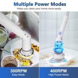 Qimedo Upgrade Rechargeable Electric Scrubber for Cleaning, 45-inch Handheld Spin Scrubber with Extended Long Handle, Cordless Power Dish Scrubber with 6 Brushes for Bathtub Grout Tile Floor
