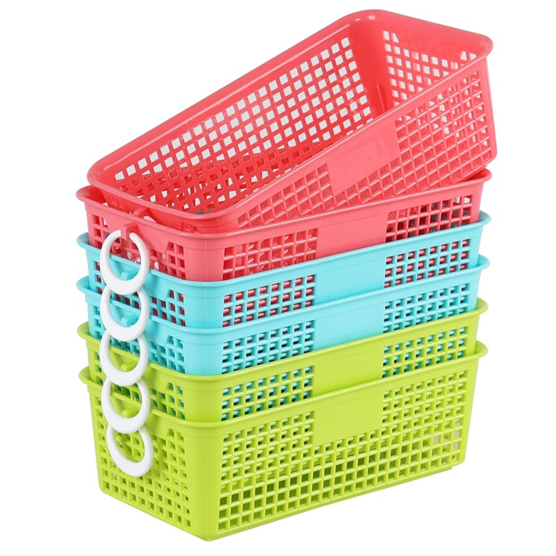 Buyitt 6 Pack Small Plastic Rectangular Baskets, Colored Plastic Basket