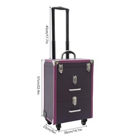 Rolling Nail Case w/compartment Wheeled Manicure Storage Case Polish Organizer 110.23 lbs Professional Makeup Trolley for Studio or Travelling Nail Technician Artists Cosmetologist Stylist (purple)