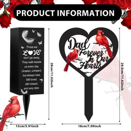 2 Pcs Dad Grave Decorations for Cemetery Dad Forever in Our Heart with Cardinal Memorial Plaque Stake Granddad Cemetery Vase Decor Metal Memorial Flower Holder for Burial Lawn Funeral