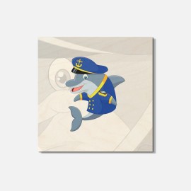 Unbranded Funny Dolphin Sailor Animal 4'' X 4'' Square Wooden Coaster