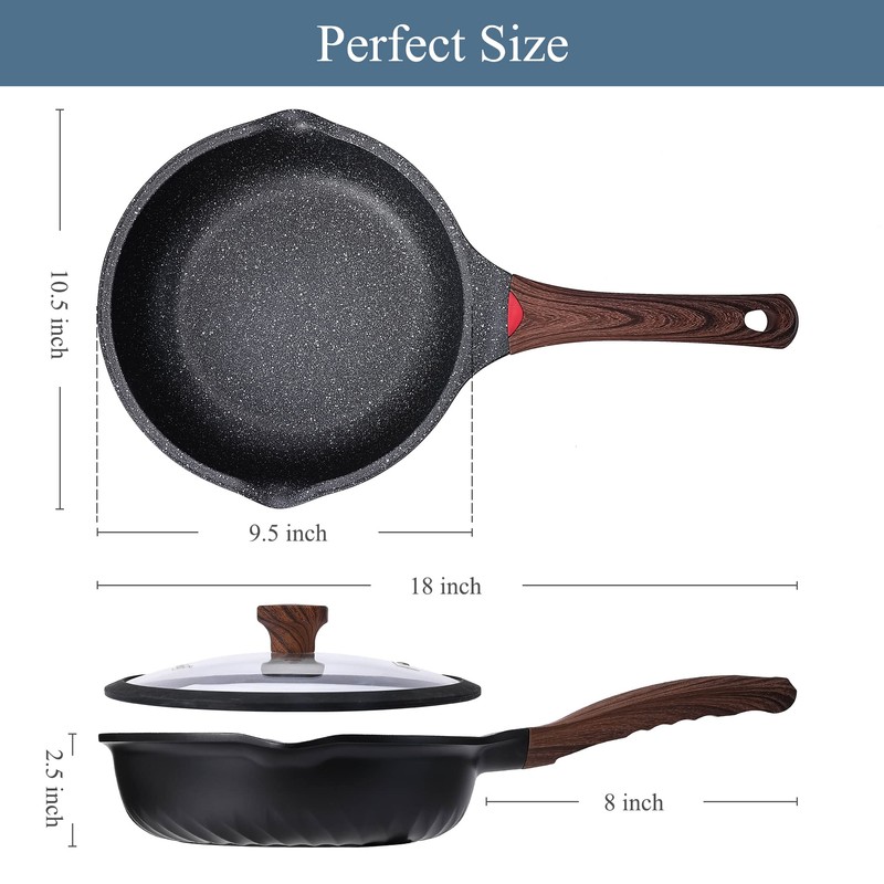 Vinchef Nonstick Deep Frying Pan Saute Pan with Lid, 10in/3Qt