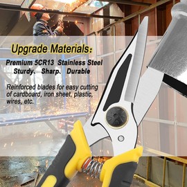 FTECYBO 9-Inch Heavy Duty Scissors, Multifunction Shears for Cutting Cable Wires, Cardboard, Vinyl Siding, Straight Snips (Reinforce)