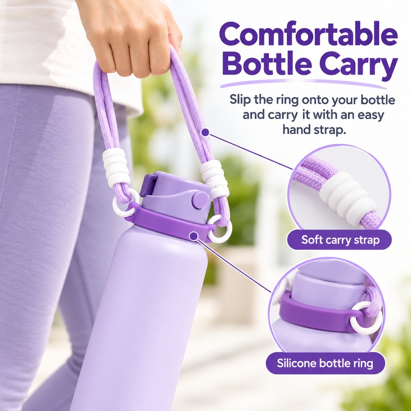 Silicone Water Bottle Handle Strap for Carrying – Portable Sling