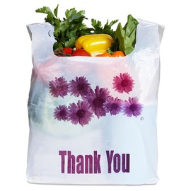 Purple Flower Thank You Plastic Heavy Duty Shopping Bags - 500 pcs/case