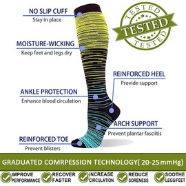 SHYL~JIER Compression Stockings for Men and Women, Compression Socks, Support Stockings (15-20 mmHg), Running Stockings, Compression for Sports, Flight, Running, Hiking, Travel, Cycling, 6 Pairs
