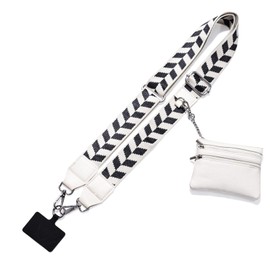 Clip and Go Phone Strap with Wallet Crossbody, Phone Chain Cross Body with Detachable Zippered Pouch, Phone Lanyard with Purse, Adjustable Mobile Strap (White)