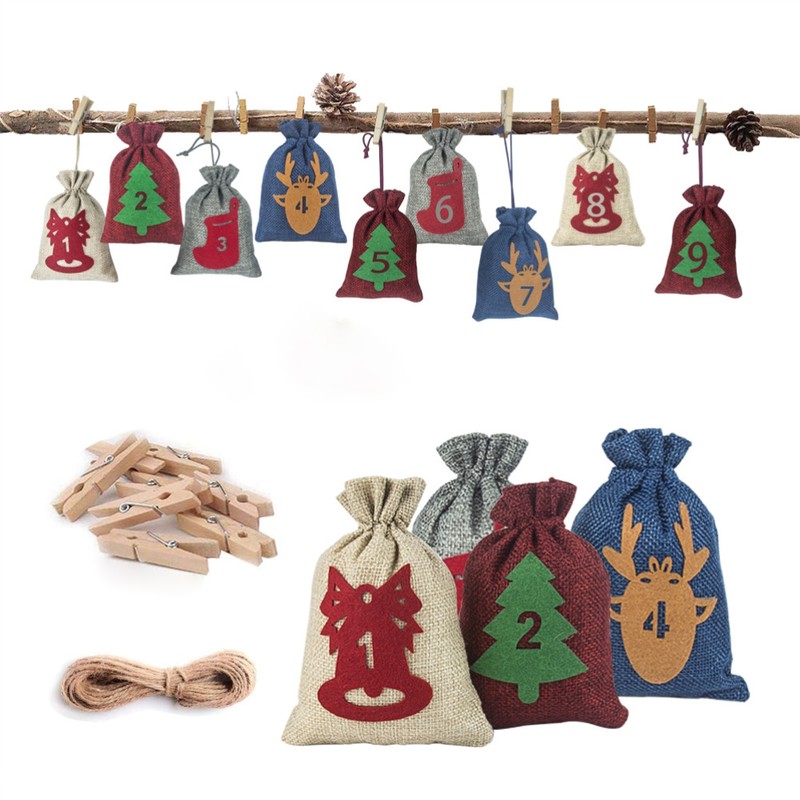 24 Pcs Christmas Advent Calendar Bag Countdown Felt Gift Bag