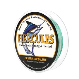 Hercules Super Cast 300M 328 Yards Braided Fishing Line 50 LB Test for Saltwater Freshwater PE Braid Fish Lines Superline 8 Strands - Green, 50LB (22.7KG), 0.37MM