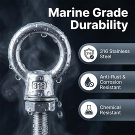 Heavy Duty 316 Stainless Steel Shoulder Eye Bolts 4 Pack, Marine Grade Threaded Eyebolts with Nuts and Washers for Lifting and Hanging (3/8“ x 4" (M10X100mm))