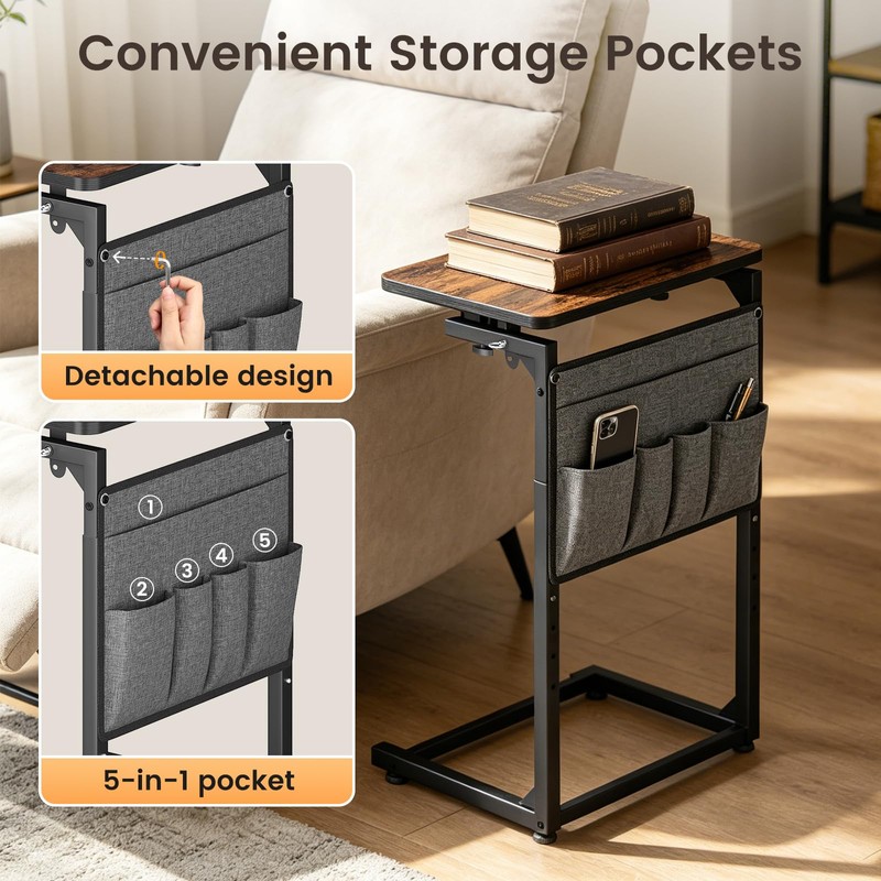 ELYKEN TV Tray Table, Adjustable Height & 90° Tilt Narrow
