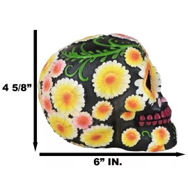 Day of The Dead Metallic Bright Sunflowers Floral Blooms Sugar Skull Figurine