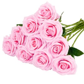XoeLLe 12 Stück Rosa Rosen, 52cm Künstliche Blumen, Blumenstrauß, Kunstblumen Wie Echt, Hochzeit Deko, Home Decor, Realistische Blume für Hochzeitssträuße Jubiläen Partys Dekoration (Hellrosa)