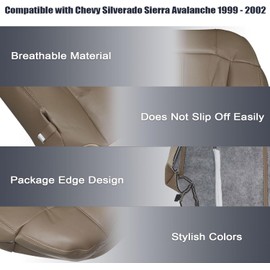 Priprilod Leather Med Tan 522 or 52i Driver & Passenger Side Bottom seat Cover & Top Lean Back Replacement Seat Cover Fit for Chevy Silverado Sierra Avalanche 1999 2000 2001 2002