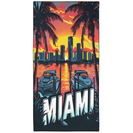 OHTMTHO Sunset Palms Miami Beach Towel Oversized 36"x72" Quick Dry Microfiber Towels Pool Accessories Cruise Essentials Vacation Gifts Summer Must Haves for Swimming Camping Travel