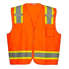Premium High Visibility Hi Vis Safety Vest - Fluorescent - 100% Poly Knit (Large, Fluorescent Orange)