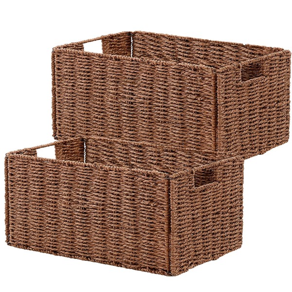 Vagusicc Wicker Storage Basket, Set of 2 Hand-Woven Paper Rope