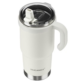 SILICANICE For Iced Coffee & Smoothies – Never Drink from a Moldy Lid Again: 24oz Hygienic Tumbler, 100% Leakproof Lid & Removable Foldable Spout. Reinforced Base, Fits Cup Holders-Cream