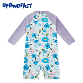 upandfast Baby Boys/Girls Zipper Swimwear with Snap Bottom UPF 50+ Sun Protection Toddler One Piece Swimsuit (Blue Flower, 3-6 Months)