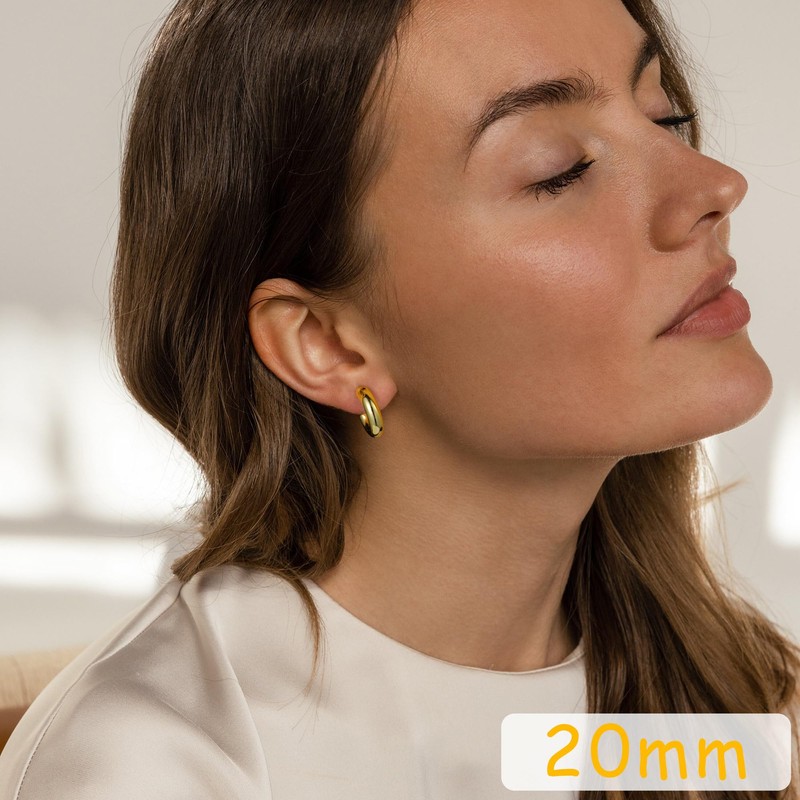 2 Pairs Gold Hoop Earrings for Women, 14K Gold Plated