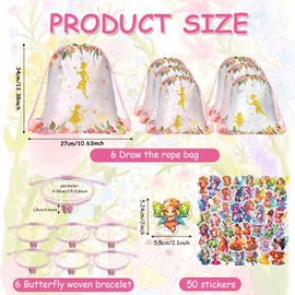 TIVUNORON 62-Piece Fairy Party Bag Set, Flower Fairies Party Gifts Children, with Party Drawstring Bag, Pink Butterfly Bracelet, Butterfly Fairy Stickers, Girls Party Supplies Giveaway