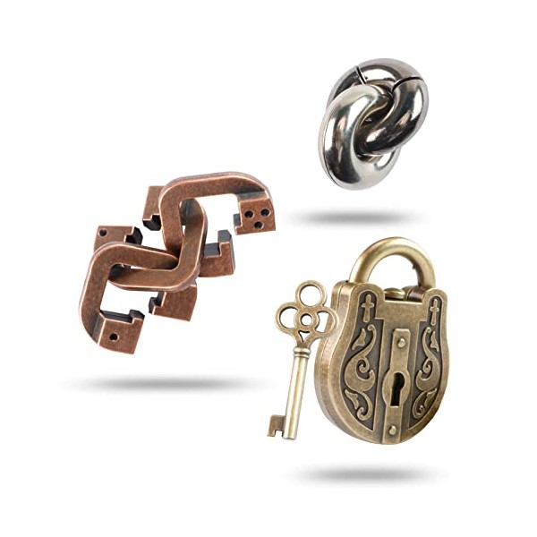 3 Pieces Brain Teaser Puzzles,Metal Puzzle Game Toys，3D Highly Difficult