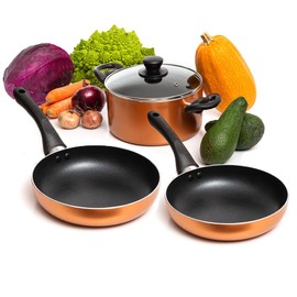 Moss & Stone 4 Peice Pots & Pans Set Nonstick Cookware Set, Aluminum Pots and Pans, Copper Pots and Pans Set with Glass Lid, Dishwasher Safe, Cooking Set