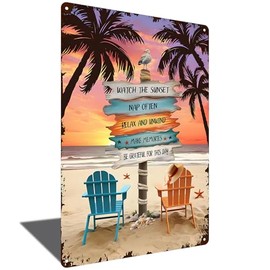 Tropical Sunset Beach Tin Sign Vintage Palm Tree Decor – Relaxing Metal Wall Art for Bedroom, Bar, or Beach House, 8x12 Inch Retro Beach Vibes (2478)