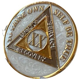 20 Year AA Medallion Opulent Pearl Silver Swirl Tri-Plate Sobriety Chip Serenity Prayer Coin