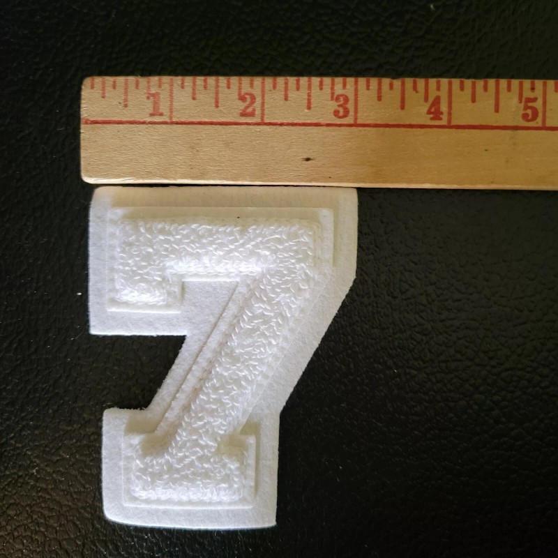 Neffco #7 Patch Chenille & Felt Sew-on White Number Varsity