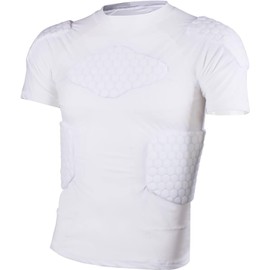 Jellybro Mens Padded Compression Shirt Womens White Protective Shirt for Rugby Hockey Football Skating Paintball Baseball(Large)