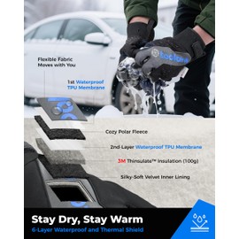 toolant 100% Waterproof Work Gloves for Men, Insulated Winter Gloves with Abrasion-Resistant Palm, −4℉ Cold Weather Protection, Touchscreen, Secure Cuff, Lined Safety Work Gloves for Outdoor, XL