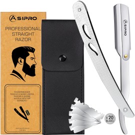 Navajas de afeitar para hombre con 20 hojas de afeitar de filo recto y estuche. Navajas de afeitar para hombre. Navajas para barbero. Navajas de afeitar para hombre. Navaja de afeitar para barb