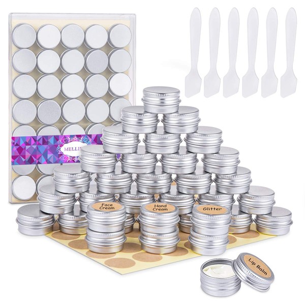 Pack of 35 Aluminium Jars Cream Jars Empty Metal Jars Small Tins Cream Jars with Lid for Lip Balm Cosmetics Cream Samples Nail Art 5 ml 5 g, silver