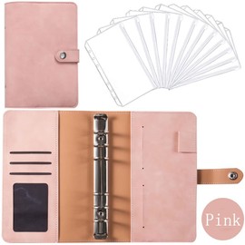 A6 Budget Binder, Refillable 6 Round Ring Binder Cover, Ring Binder Set, PU Leather Savings Binder, With 12 Transparent Zipper Bags, For Travel Writing And Diary (Pink)