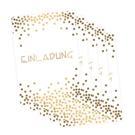 nikima Schönes für Kinder 5 Elegant Folding Invitation Cards with Dots Gold with 5 White High-Quality Envelopes - Wedding Birthday Confirmation Anniversary Dots