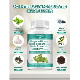 Organic Oregano Oil Capsules – 11-in-1 Blend with Black Seed Oil, Elderberry, Garlic, Olive Leaf– Magnesium & Black Pepper for Absorption – Immune, Respiratory & Digestive – Vegan, Non-GMO, 120 Ct