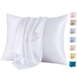 Silk Cushion Cover 40 x 80 cm, Jaciu Silk Pillowcases for Hair and Skin Both Sides Real Silk Pillowcases Hidden Zip 21 Momme Silk Pillowcase, 1 Piece, White 40 x 80 cm