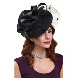 Cizoe Derby Fascinators for Women High Tea Party Hat Wedding Cocktail Flower Headware with Mesh and Feathers(Z-Black)
