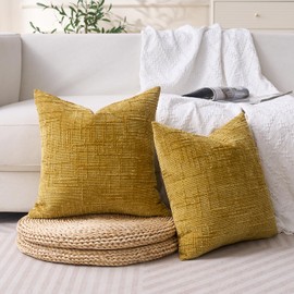 Dorunfeey Set of 2 Chenille Velvet Cushion Covers, Yellow, 45 x 45 cm, Soft Cushion Cover, Modern Decorative Granules, Decorative Cushion Covers, Couch Cushion, Throw Cushion Cover for Sofa, Living