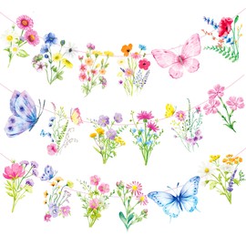 Wildflower Party Banners 2PCS Wildflower Birthday Party Supplies Spring Floral Party Decorations Wildflowers Themed Cutout Banner for Girl Women Garden Wildflower Themed Party Decor