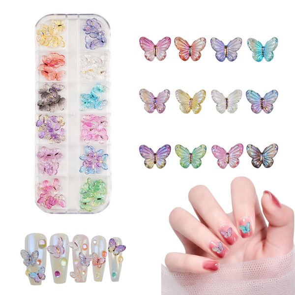 Nail Parts, Butterfly, 12 Grids, 3D, 3D, Colorful, Butterfly Parts, Cute, Small, Butterfly, Jewelry Parts, Handmade Nail Art, Deco Parts, DIY Craft (12 Grids)