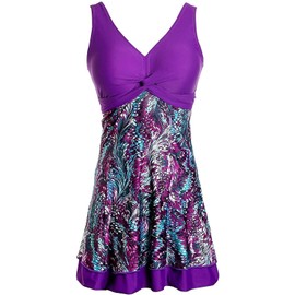 ECUPPER - Traje de baño de una pieza para mujer, con control de abdomen, talla grande, cuello en V, traje de baño clásico, Púrpura, 22 Plus