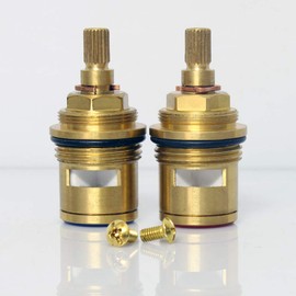 Gaosin Bathroom Basin 2PCS Pair 3/4'' Ceramic Disc Cartridge Replacement Mixer Hot and Cold Tap Inner Faucet Valve Quarter Turn 57MM 12 MM Spline Length 20 Teeth