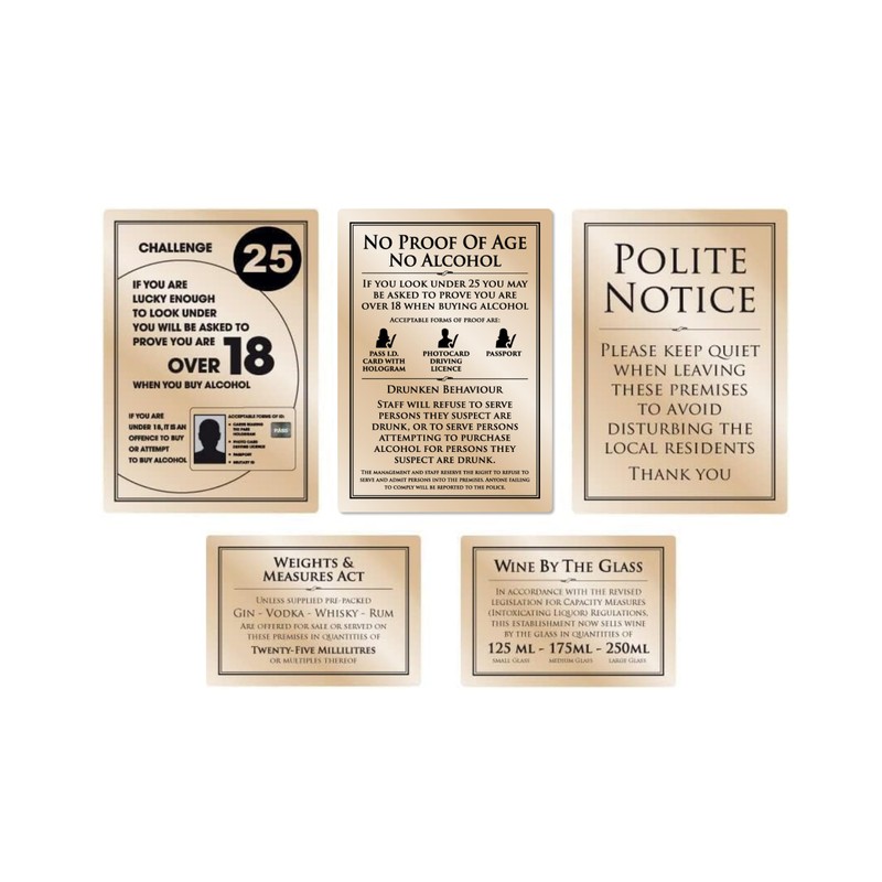 Essential Bar Licensing Pack - Gold Signs (5 Pcs, 25ml)