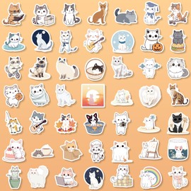 102 Pcs Cat Stickers,Cute Cat Stickers Animal Stickers for Kids,Cartoon Vinyl Waterproof Fun Cat Stickers for Water Bottle Laptop