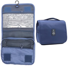 Hanging Toiletry Bag Travel Bag - Large Cosmetic Makeup Travel Toiletries Organizer for Men & Women with Sturdy Hook and Handle, Cosmetic Bag Travel Organizer for Accessories (Navy Blue)